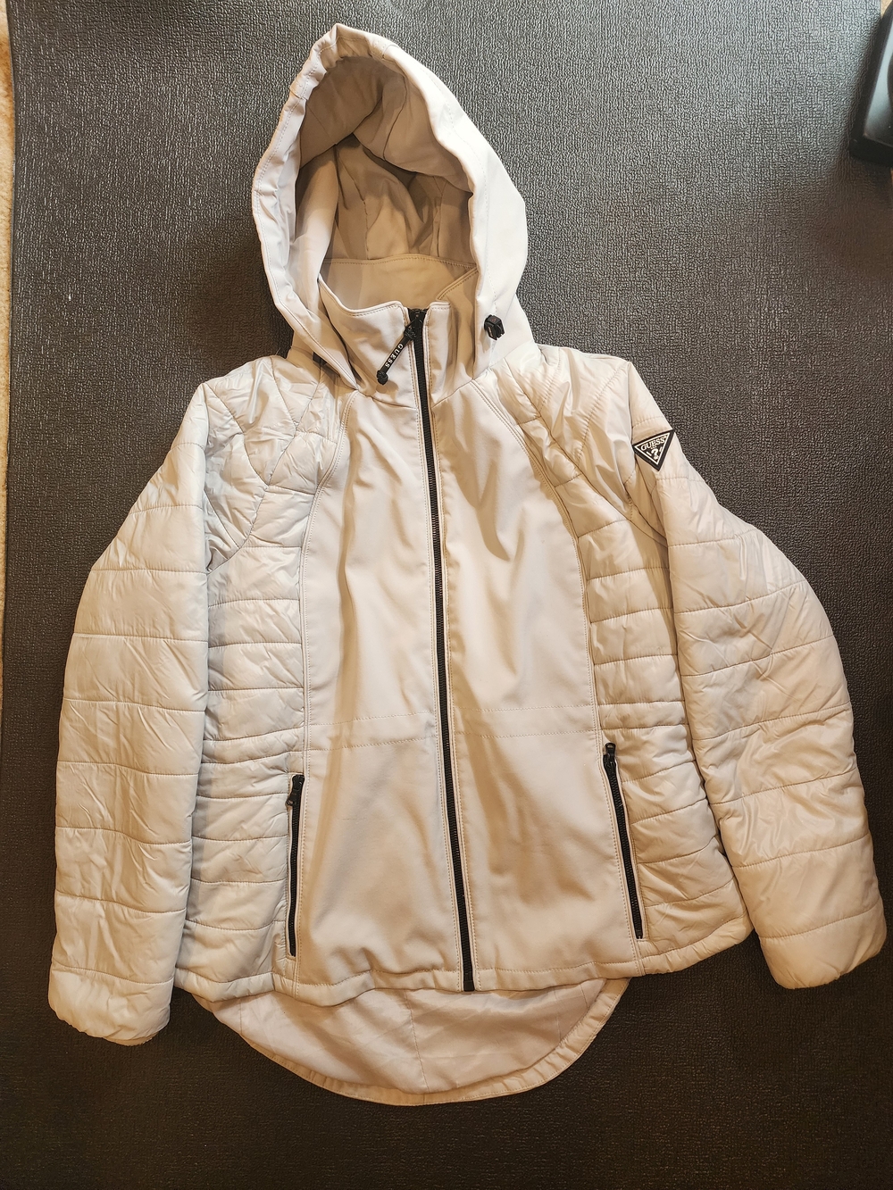 Guess Metallic Logo Jacket in Cream and Gold